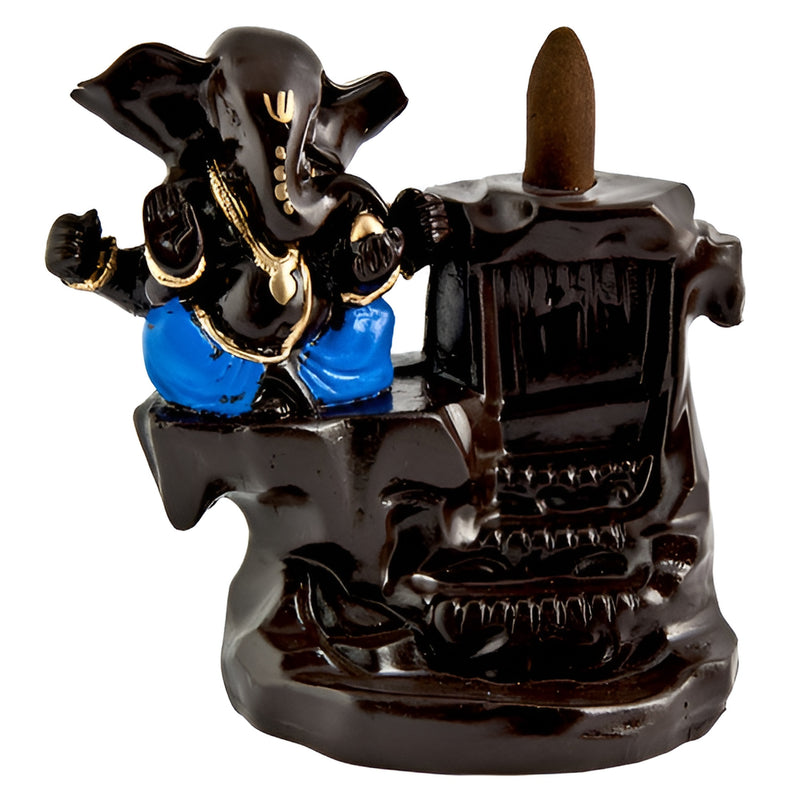 Ganesh in Blue Backflow Incense Burner - 5"H
