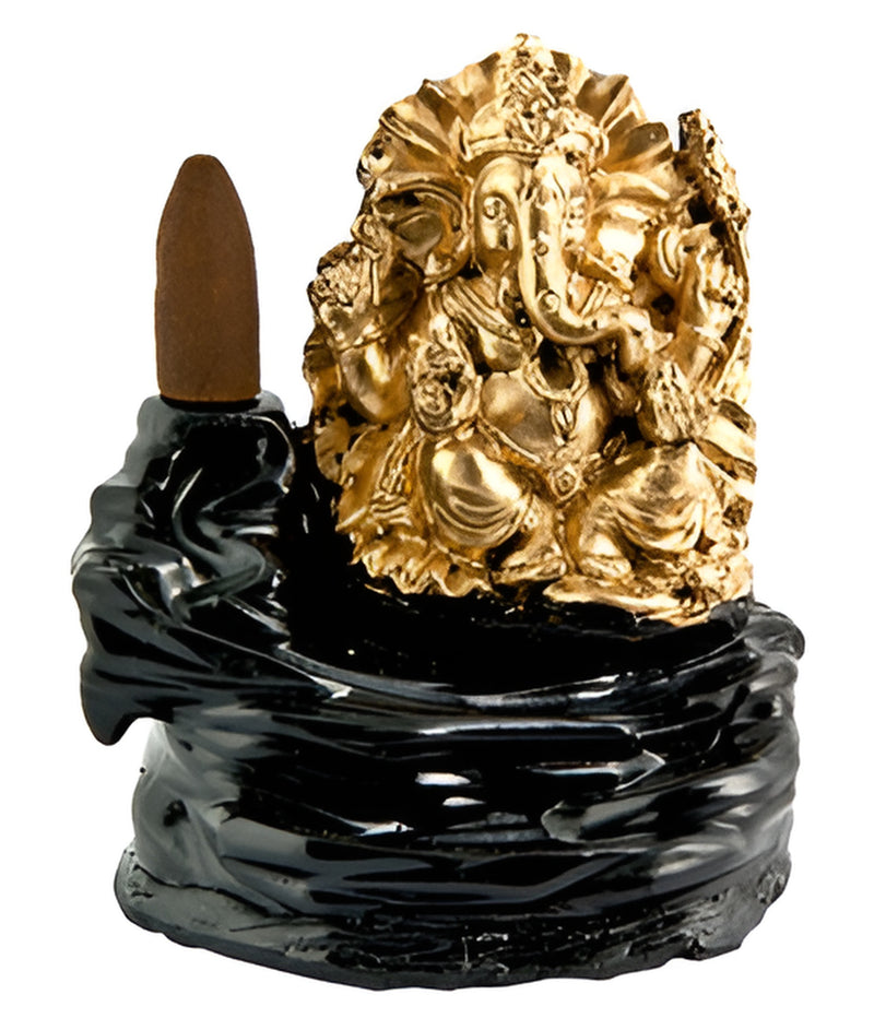 Ganesh in Gold Backflow Incense Burner - 5"H
