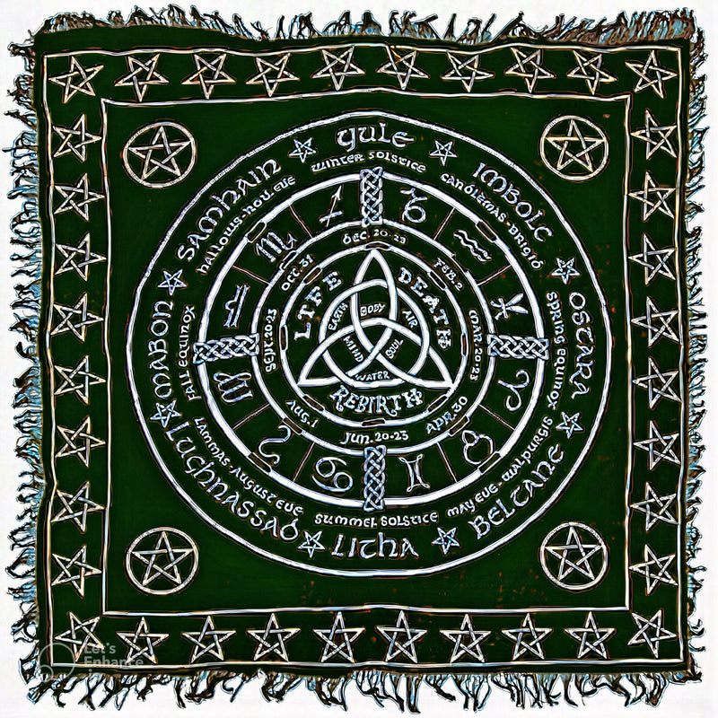 Triquetra Pentacle in Gold & Silver Altar Cloth - 36" x 36"
